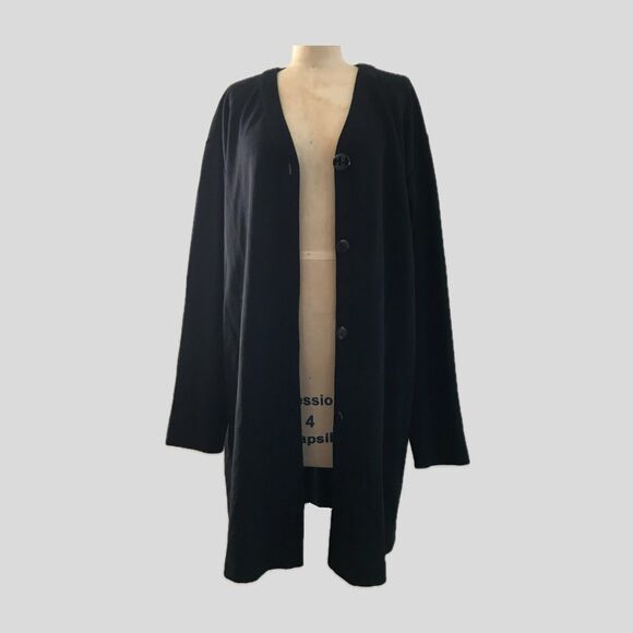 Vintage 1990s Linda Allard Ellen Tracy Wool Knit Minimalist Cardigan Sweater 14 - Picture 2 of 7